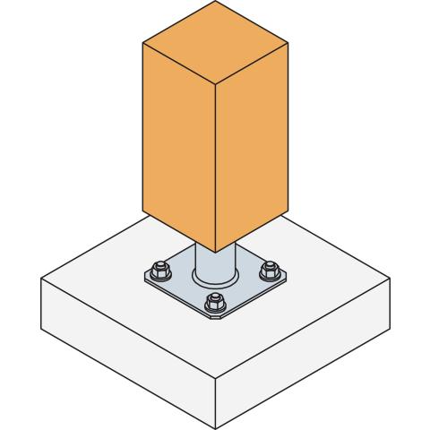 Pied de poteau fixe "prêt-à-fixer" SIMPSON - Kit complet avec fixations - KIT FIX PPA150