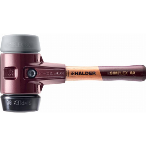 Maillet halder simplex tpe moyen / caoutchouc chargé avec boîtier en fonte malléable et manche en bois - d=80 mm - manche extra-court - 3023.082