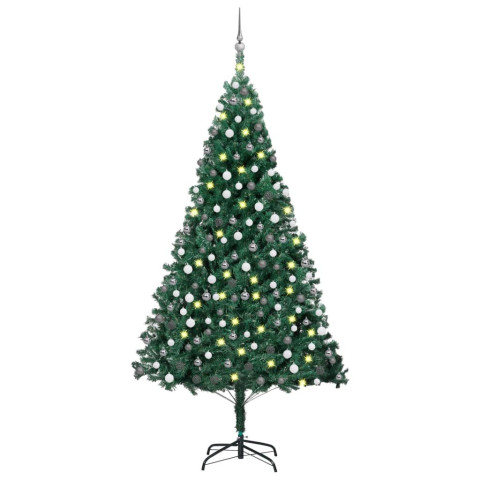 Arbre de Noël artificiel pré-éclairé et boules vert 240 cm - Couleur au choix