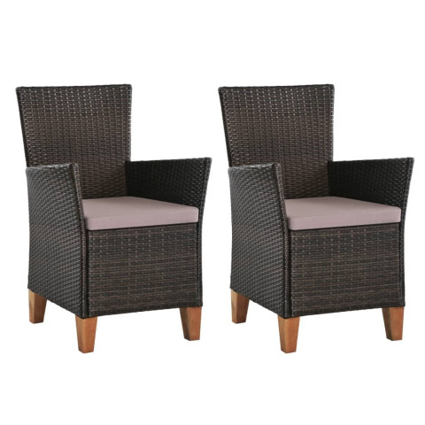 Chaises d'extérieur 2 pcs avec coussins Résine tressée - Couleur au choix