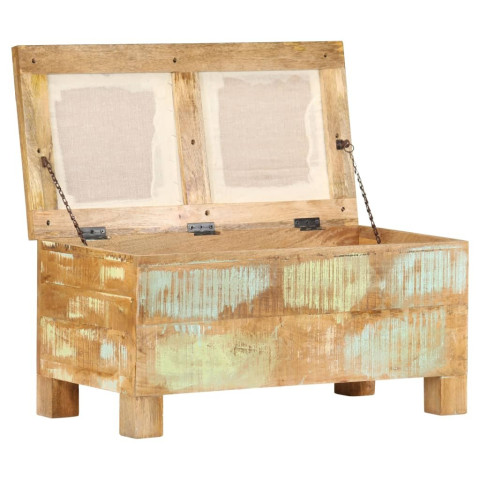 Banc de rangement bois massif recyclé 80 x 40 x 40 cm