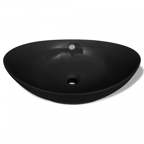 Lavabo ovale en céramique noir avec trop plein 59 x 38,5 cm