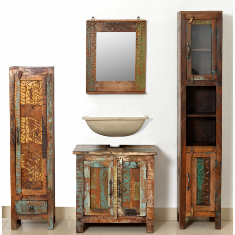 vidaxl vidaxl set de meubles salle bains en bois massif recycle avec miroir distriartisan