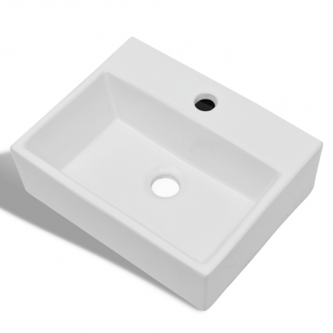 Vasque carré à trou pour robinet céramique blanc