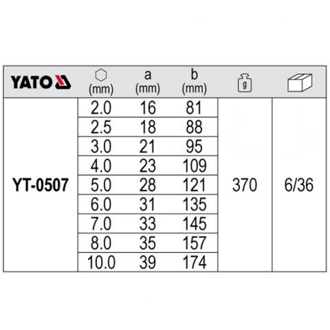 YATO Ensemble clé hexagonale avec bille 9 pcs 2 -10 mm