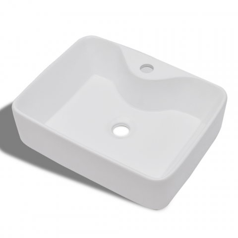 Vasque carré à trou pour robinet céramique blanc salle de bain