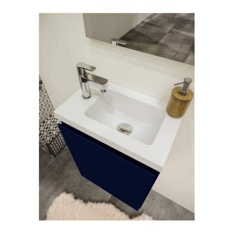 Ensemble lave-mains 40 cm 1 porte avec miroir couleur bleu nuit mat - porto pack