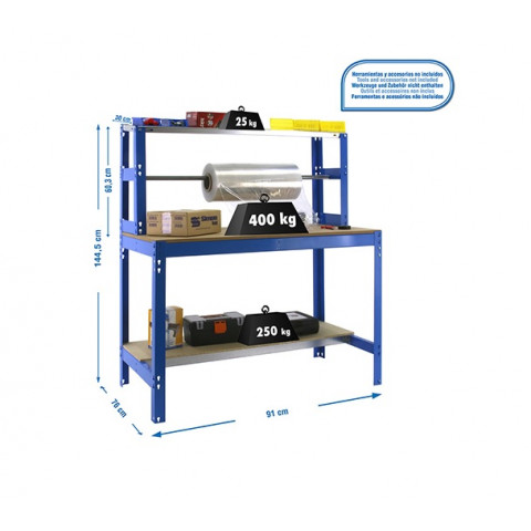 Etabli bleu 1445x910x760 mm charge 400 kg - simonwork bt4 900 galva