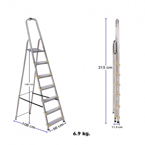 7 marches, hoström, échelle, en aluminium, léger et pliable, pieds antidérapants, charge maximale 150 kg