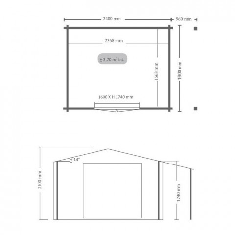 Abri en panneaux 16 mm avec plancher (5,04 m2) et bûcher (2,08 m2)  ed2416.01b