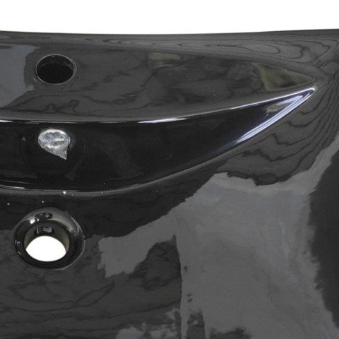 Lavabo rectangulaire en céramique noir de luxe avec trop-plein et trou