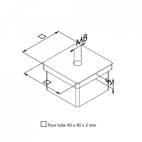 inox design terminaison plate filete m8 pour tube carre 40x40 epaisseur 2mm inox brosse aisi 316 distriartisan