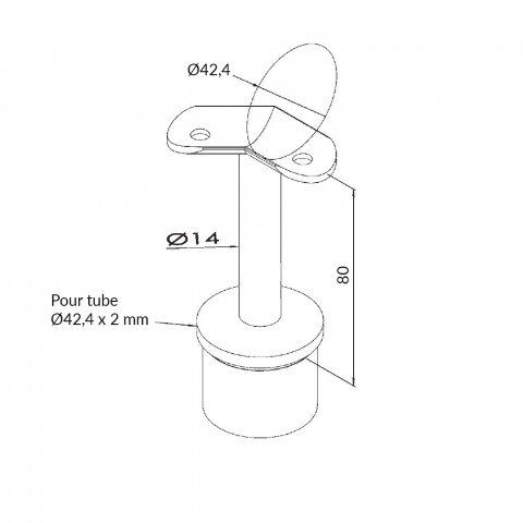 Support main courante diam 42,4mm à 135° pour poteau rond à encoller aisi 304