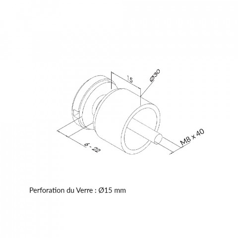 Support pour verre, fixation sur plat aisi 316