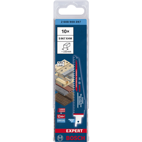 10 Lames de scie sabre Expert Carbure Démolition bois et métal S 967 XHM - 150 mm - BOSCH - 2608900397