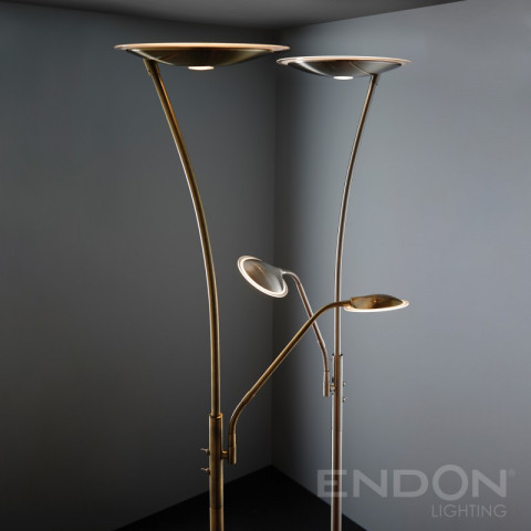 Lampadaire alassio avec liseuse, laiton antique et plastique