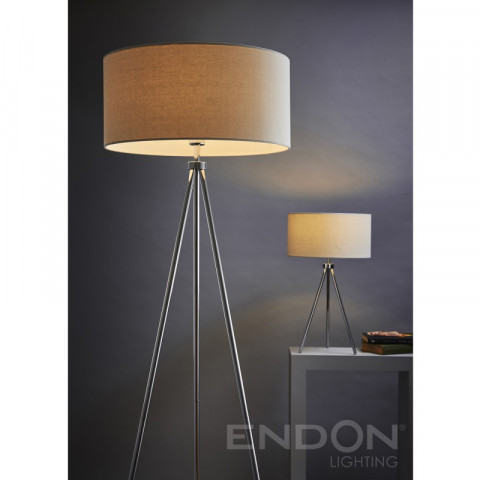 Lampadaire tri, chrome, avec abat-jour