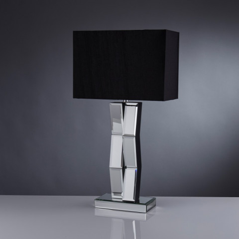 Lampe de table, pied miroir et abat-jour tissu noir