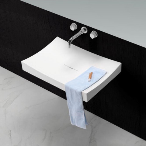Lavabo suspendu rectangulaire - solid surface blanc mat - 68x45 cm - unic