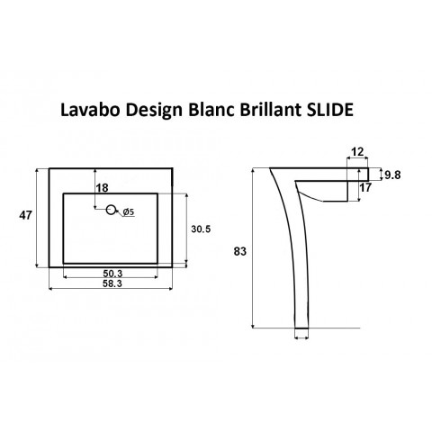 Lavabo totem rectangulaire - solid surface blanc mat 58x83 cm - slide