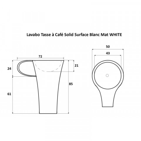 Lavabo totem tasse à café - solid surface blanc mat - 70x85 cm - cup