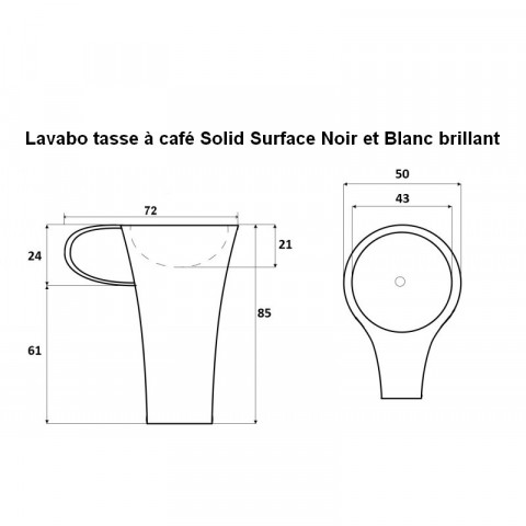 Lavabo totem tasse à café - solid surface noir et blanc brillant - 70x85 cm - cup