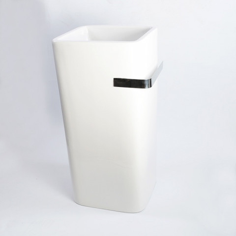 Lave main totem carré avec porte serviette - céramique blanc - 40x85 cm - alto
