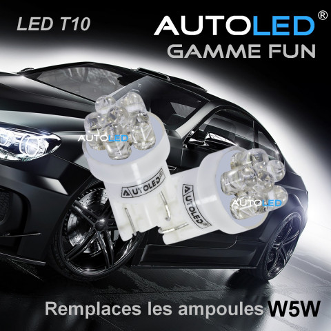 Pack p50 4 ampoules led / t10 (w5w) 6 leds + navette c5w 42mm 3 leds autoled®