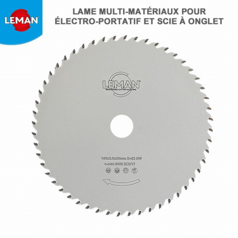 Lame carbure multi-matériaux pour électroportatif/scie à onglet - Ø 235 mm - ép. 2,0/1,4 - al. 30 mm - 90 dents -LEMAN - 923.235.3090