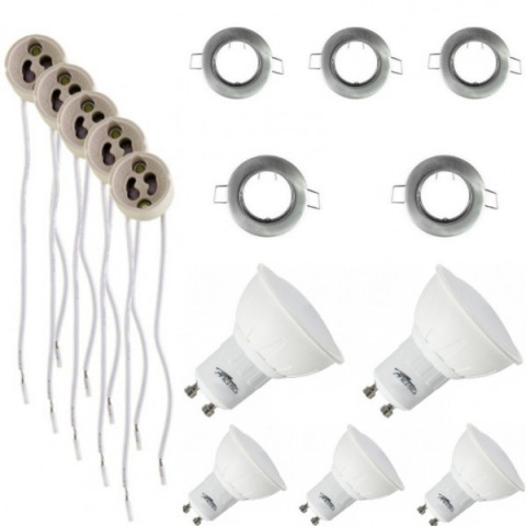 Lot de 5 kits spot led gu10 5 watt (eq. 50 watt) - Couleur et support au choix