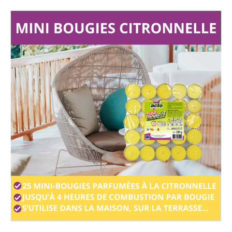 Lot de 25 bougies citronnelle compactes: protection 4 heures contre les moustiques