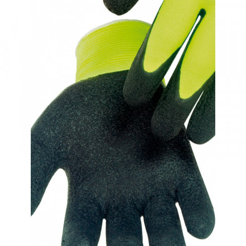 Lot de 3 gants manutention enduit latex singer jaune fluo support polyamide poignet élastique sans couture - Taille au choix