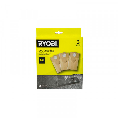 Lot de 3 sacs poussière ryobi - 20 l - rakvacdb20