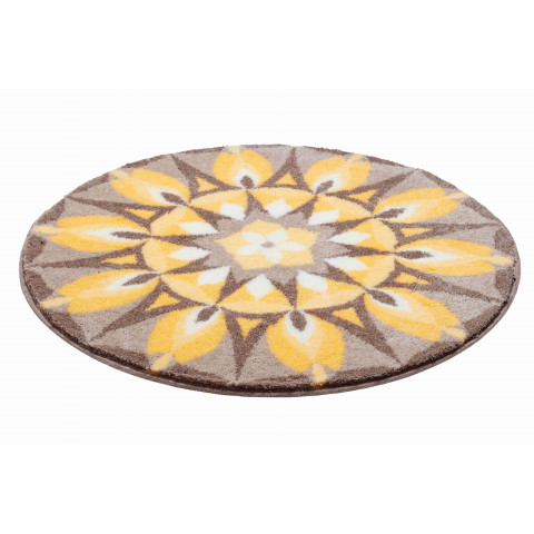 Tapis de salle de bain self-love jaune gris rond 80 cm