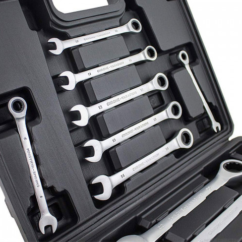 Mallette kit de 12 clés plates - clés à cliquet       Noir