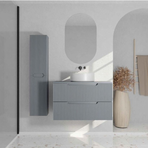 Meuble et colonne de salle de bains LEON 80cm - Façade ondulée - Vasque Ronde 36cm - LEON Aurlane - Couleur au choix