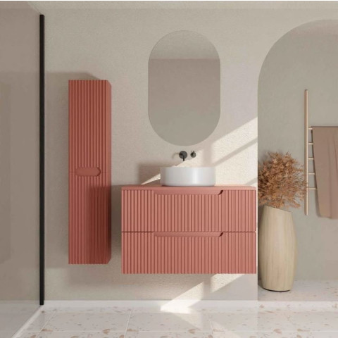 Meuble et colonne de salle de bains LEON 80cm - Façade ondulée - Vasque Ronde 36cm - LEON Aurlane - Couleur au choix