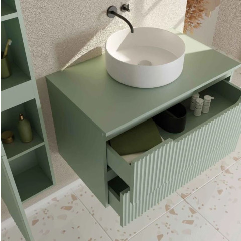 Meuble et colonne de salle de bains LEON 80cm - Façade ondulée - Vasque Ronde 36cm - LEON Aurlane - Couleur au choix