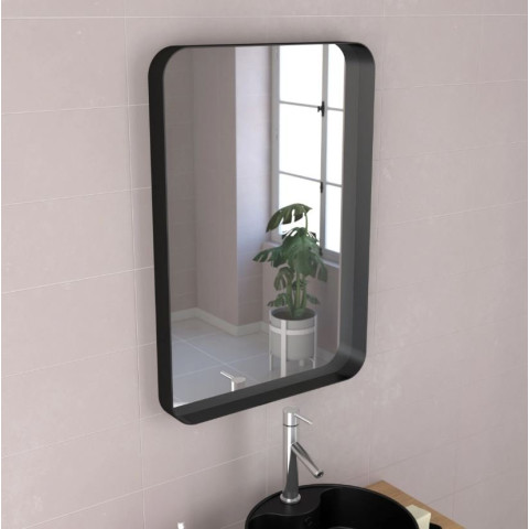 Meuble Salle de Bains 80 cm avec vasque ronde miroir et colonne - Chêne naturel et Noir - UBY Aurlane - PACM263