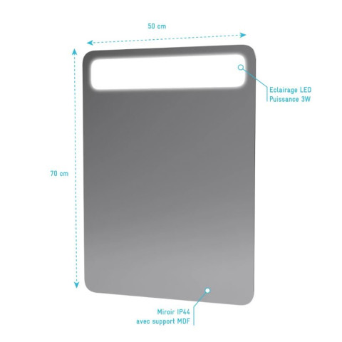 Miroir salle de bain avec bandeau LED - 50x70x5 cm - CLOUD Aurlane - LAV478