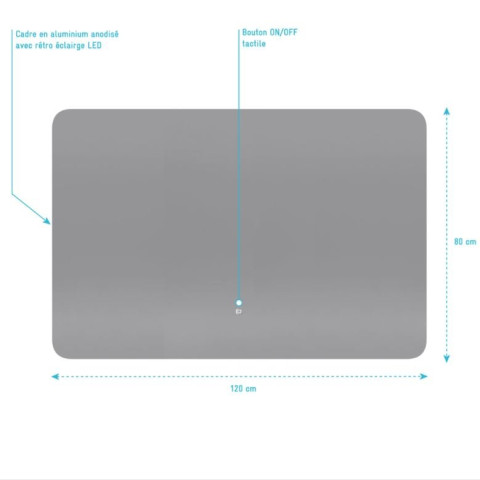 Miroir salle de bain rétro éclairé à LED 120x80x3,5 cm - ATMOSPHERE Aurlane - MIR008
