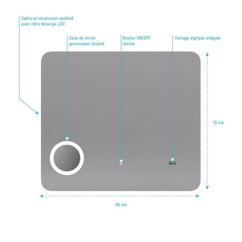 Miroir salle de bain rétroéclairé à LED 80x70x4.5 cm - ATMOSPHERE PLUS Aurlane - MIR015