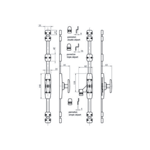 Cremone n2 a clef chrome