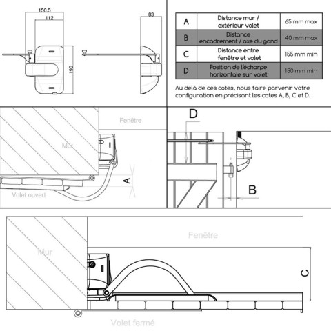 Kit bras droit pour moteur en applique - blanc