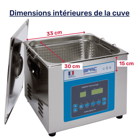 Bpac nettoyeur ultrasons 15 litres professionnel turbo + sweep + degas