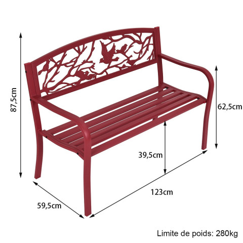 Banc de jardin en fer résistant style contemporain 2-3 places rouge