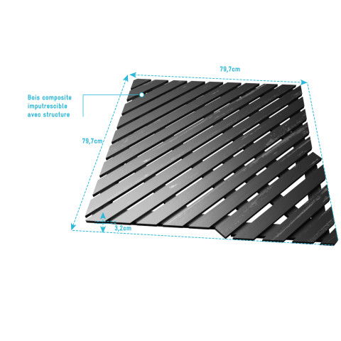 Caillebotis en bois composite gris pour cabine carrée - dimensions 79.7 x 79.7 x 3.2 cm Aurlane - CAI041