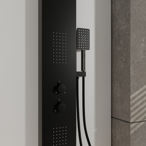 Colonne de douche effet pluie - 140x20cm - acier inoxydable brossé noir mat Aurlane - COL071