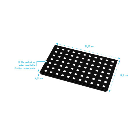 Grille perforée en inox noir mat pour receveur - 20.15x12.3x0.55cm - rock 2 grid drill