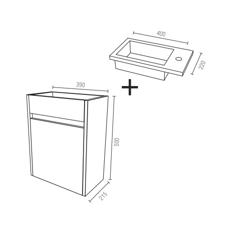 Meuble lave mains mini 40x50x22 cm - blanc et chêne clair Aurlane - LAV1004